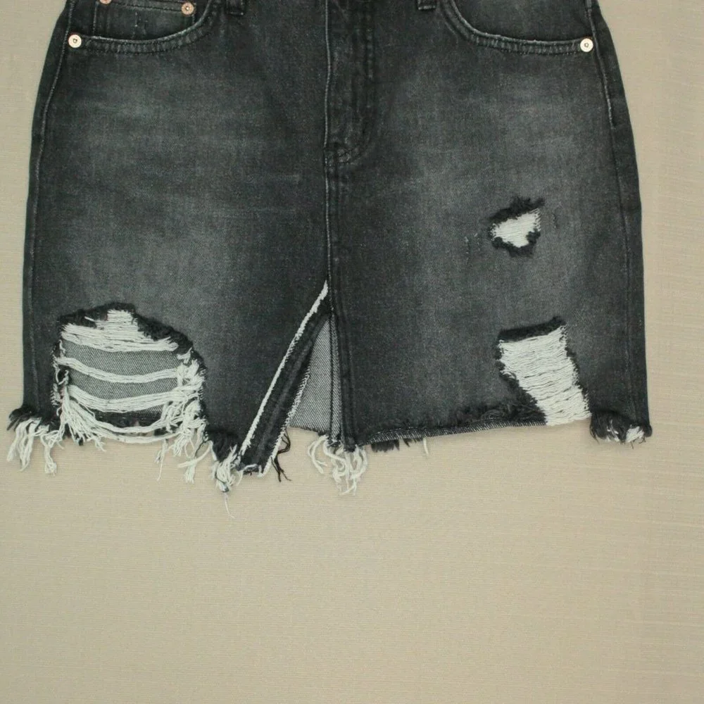 Free People We The Free Relaxed & Destroyed Skirt Women's Size 26 Black Denim